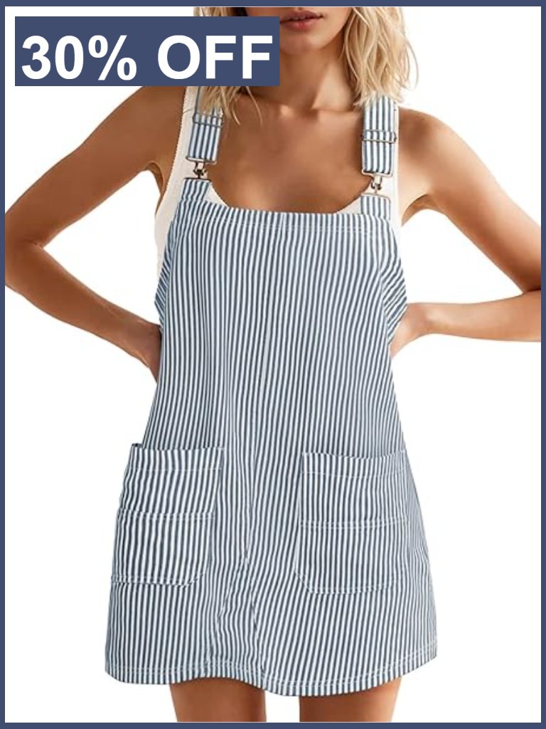 Casual Denim Dress Summer Striped Overalls Romper Adjustable Straps Sleeveless